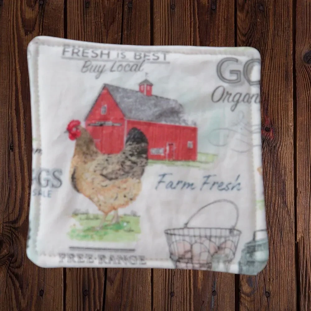 Fabric Coasters, Set Of 4, Farm Animal Reversible Country Floral Mug Rugs